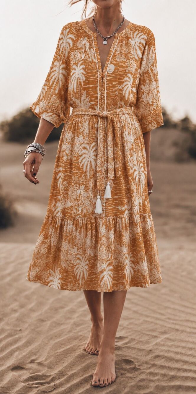 Desmond & Dempsey x H&M Collection LINEN-BLEND KAFTAN Dress, Small